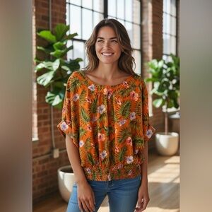 #239 Tropical Orange Floral Women's Top